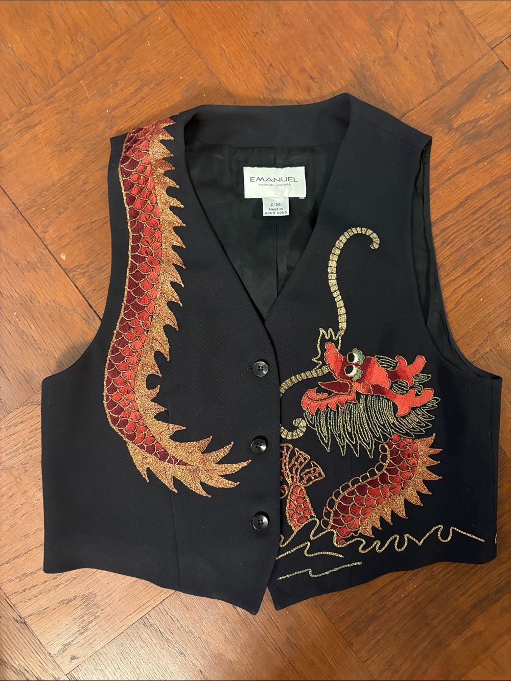 Emanuel Ungaro Black Vest with Red & Gold Dragon Embroidery
